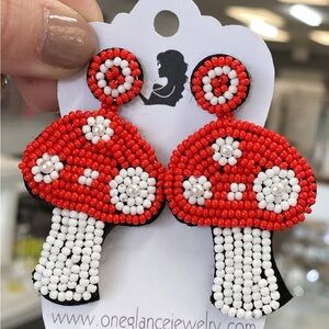 Red and White Beaded Mushroom Earrings